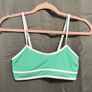 Small Bright Mint Green & White Ribbed Bikini Top Shein